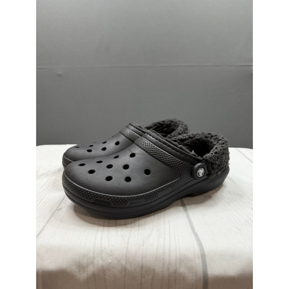 Crocs Lined Clogs Mens 7 Womens 9 Black Faux Fur Mammoth Luxe 211396 M7/W9